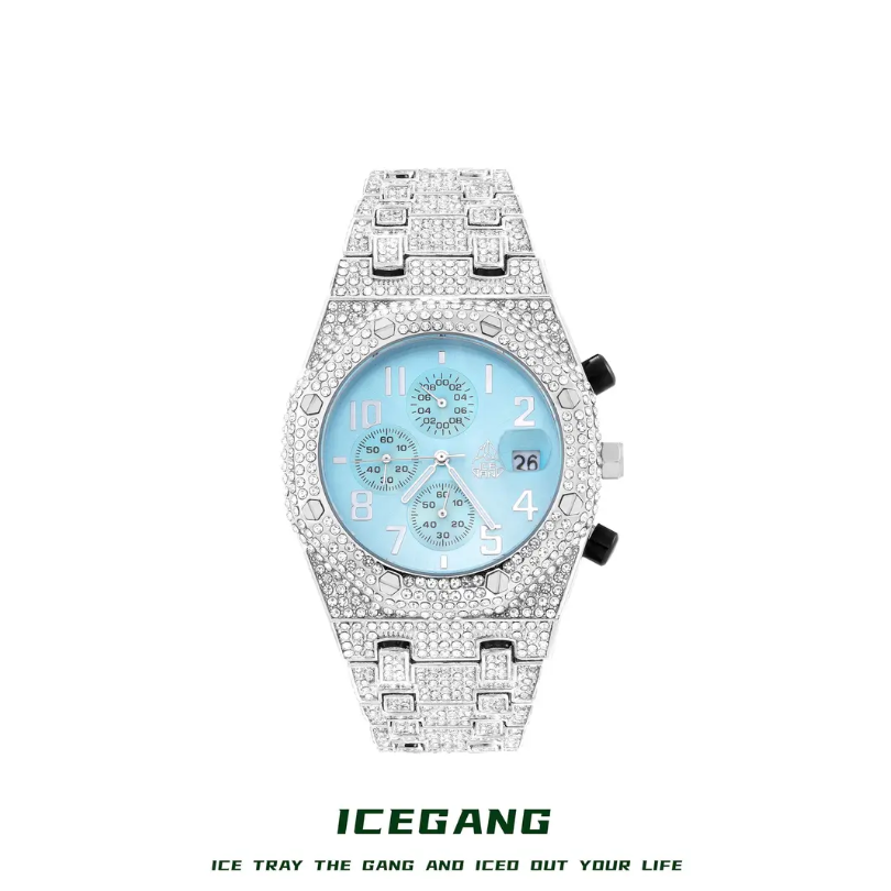 ICEGANG Maldives Blue Full Diamond Three-Eye Quartz Unisex Watch - Yoyisjewelry