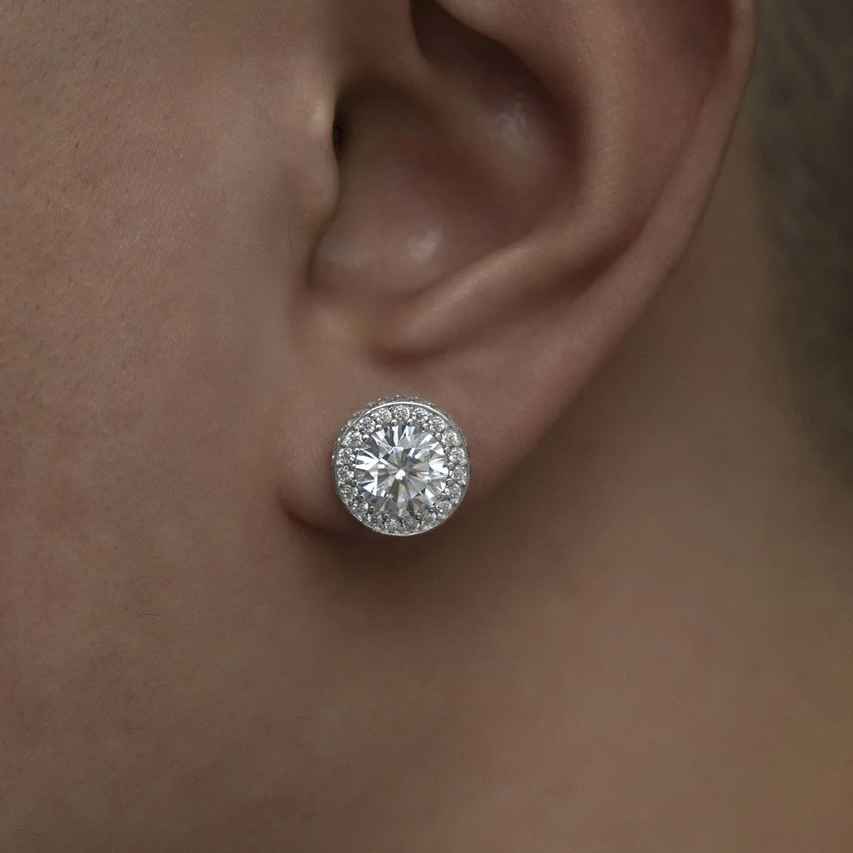 Men's Moissanite Halo Stud Earrings - Yoyisjewelry