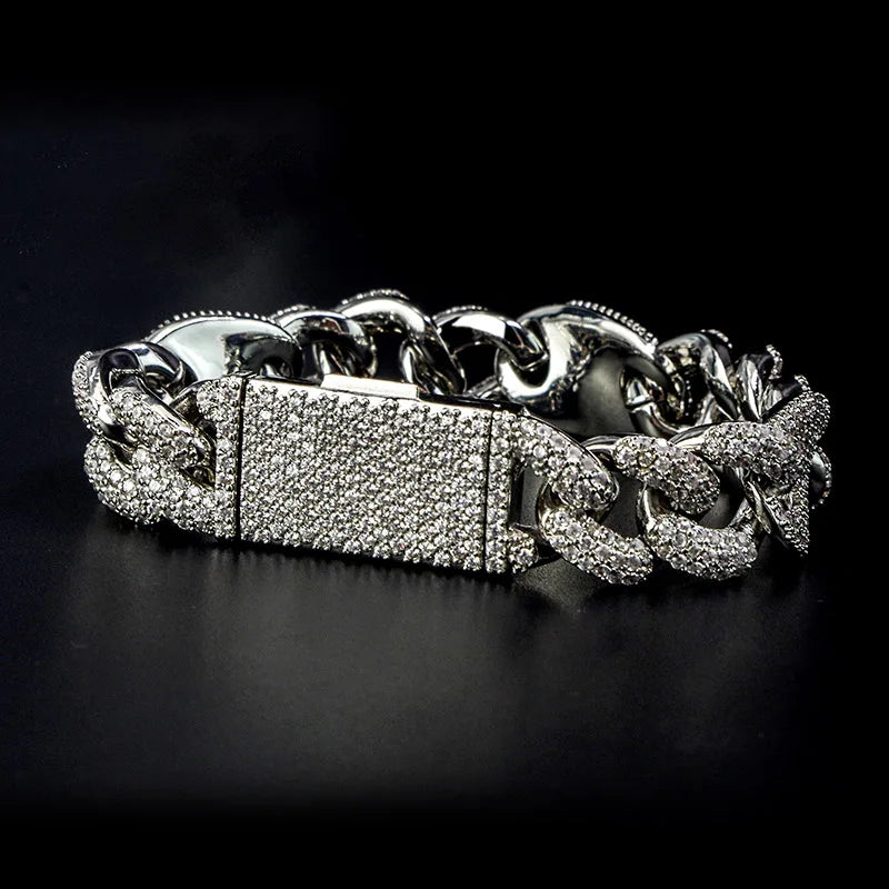 Men's White Gold Moissanite  Cuban Link Bracelet - Yoyisjewelry