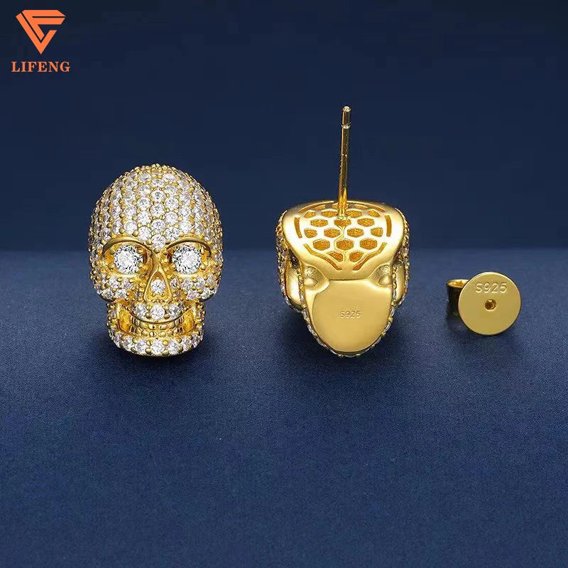 Moissanite Paved Skull Earrings - Yoyisjewelry