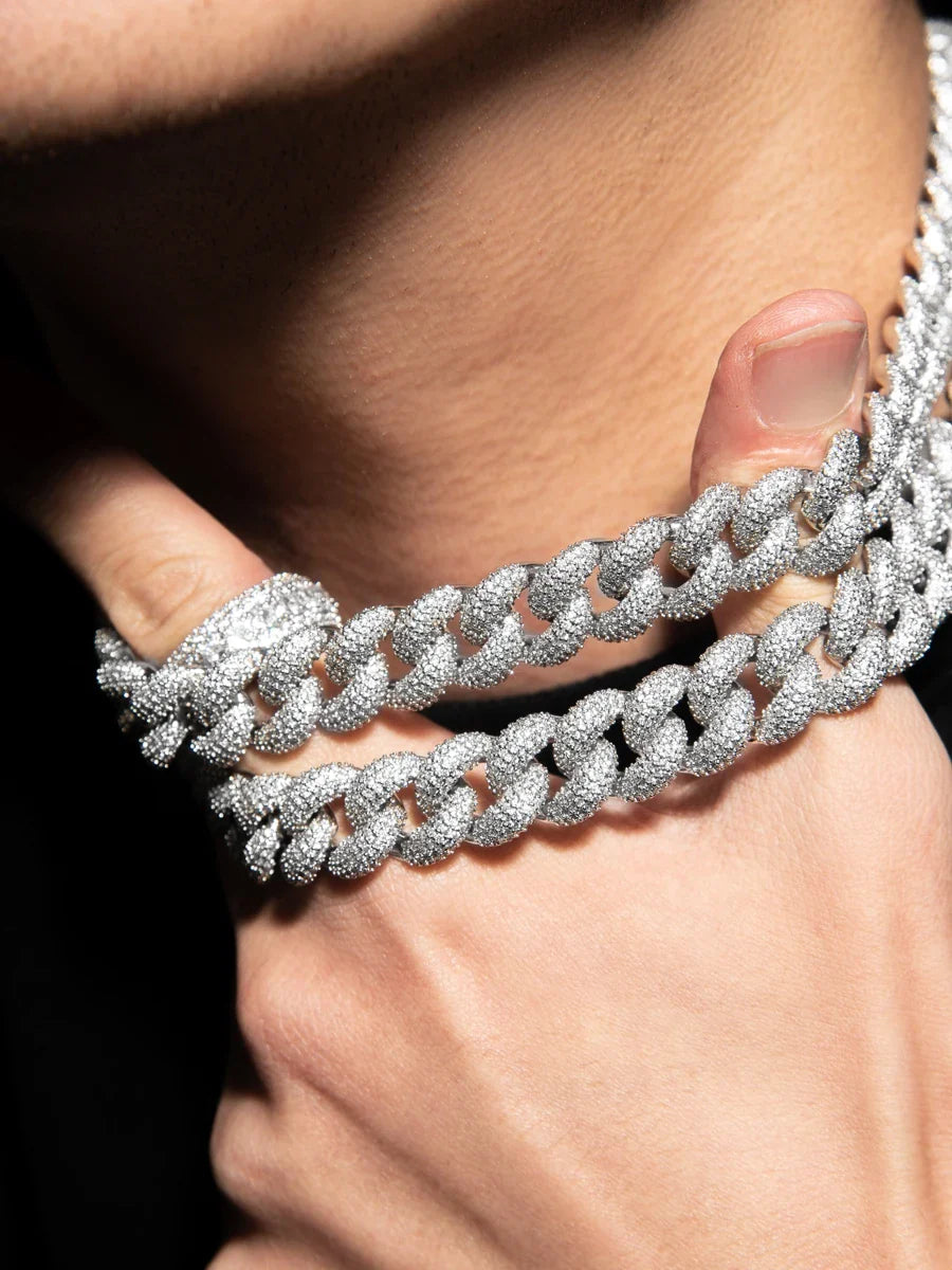 White Gold Thick Full Paved Moissanite Miami Cuban Link Chain - Yoyisjewelry