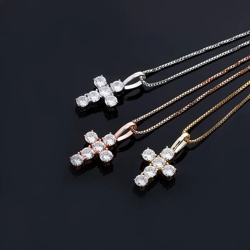 Men's Moissanite d Mini Cross Pendant Chain - Yoyisjewelry