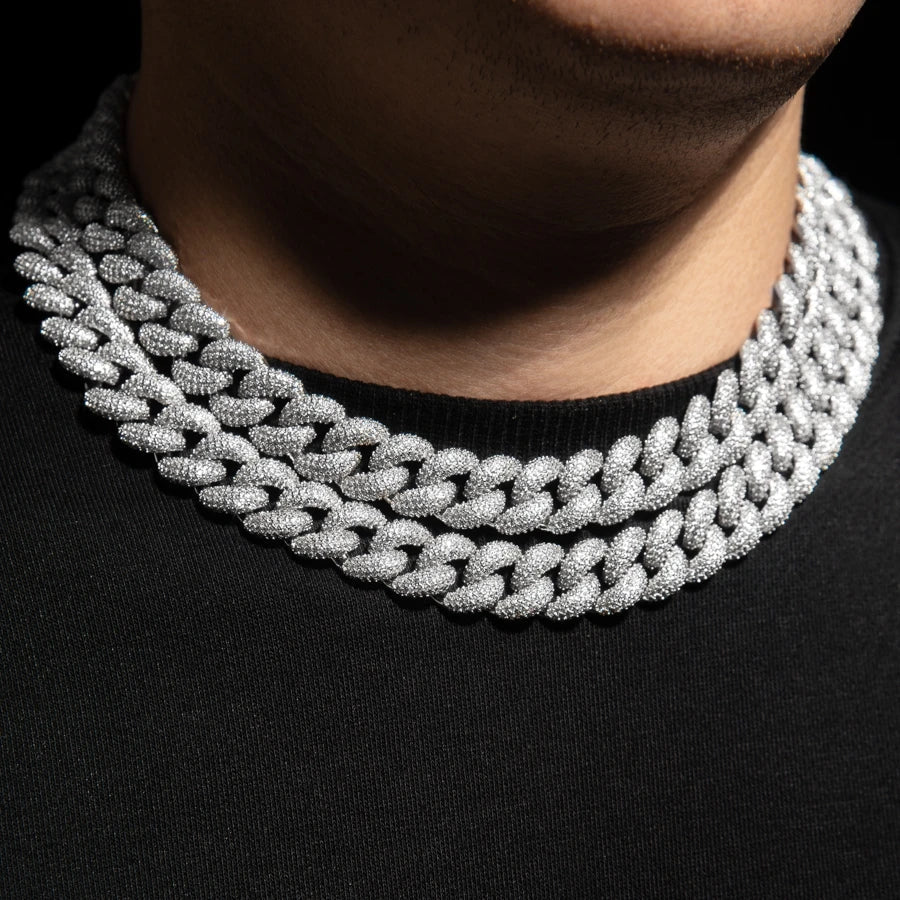 White Gold Thick Full Paved Moissanite Miami Cuban Link Chain - Yoyisjewelry
