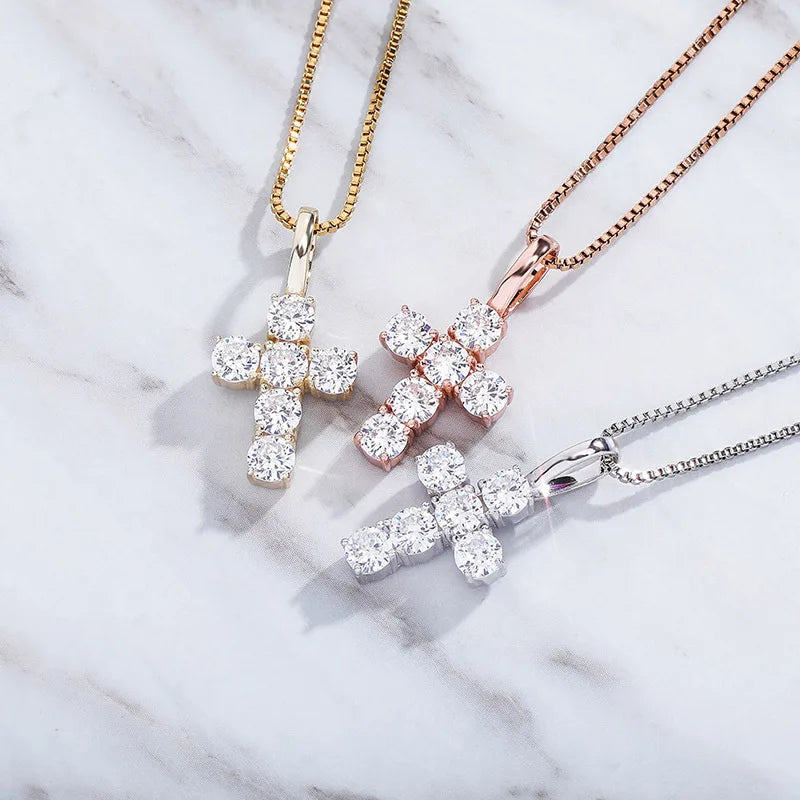 Men's Moissanite d Mini Cross Pendant Chain - Yoyisjewelry