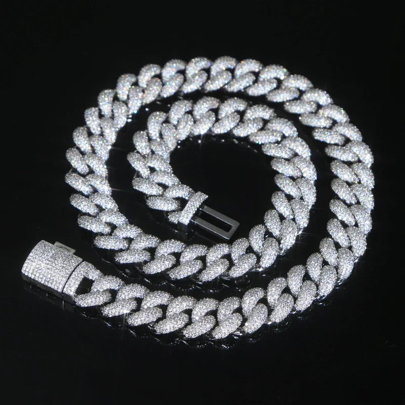 White Gold Thick Full Paved Moissanite Miami Cuban Link Chain - Yoyisjewelry