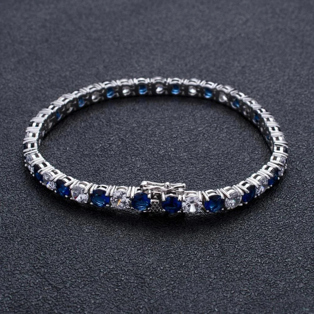 Men's Sterling Silver Blue Moissanite  Tennis Bracelet - Yoyisjewelry