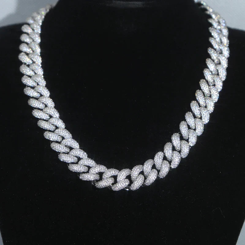 White Gold Thick Full Paved Moissanite Miami Cuban Link Chain - Yoyisjewelry