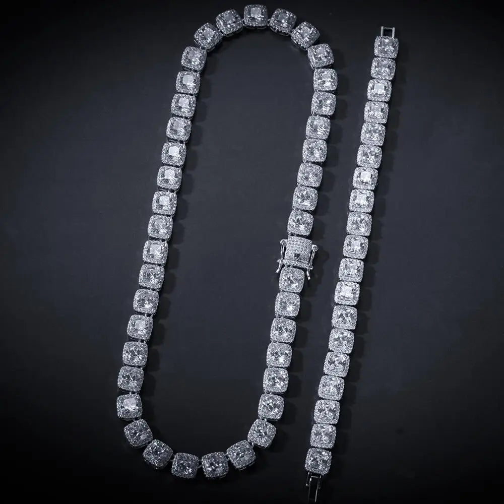 Men's Moissanite  Square Clustered Tennis Chain - Yoyisjewelry