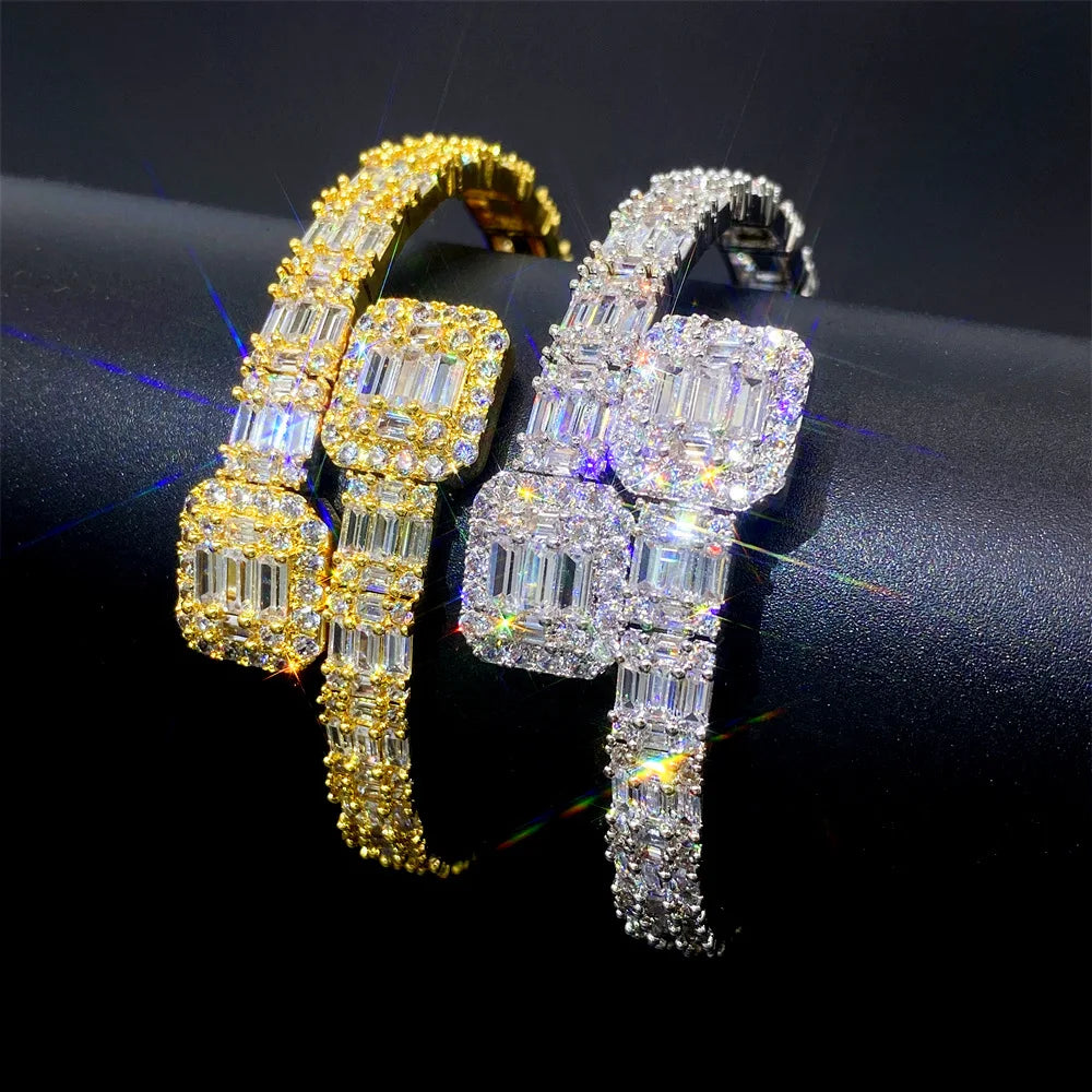 Men's Moissanite  Baguette Cluster Bangle Bracelet - Yoyisjewelry