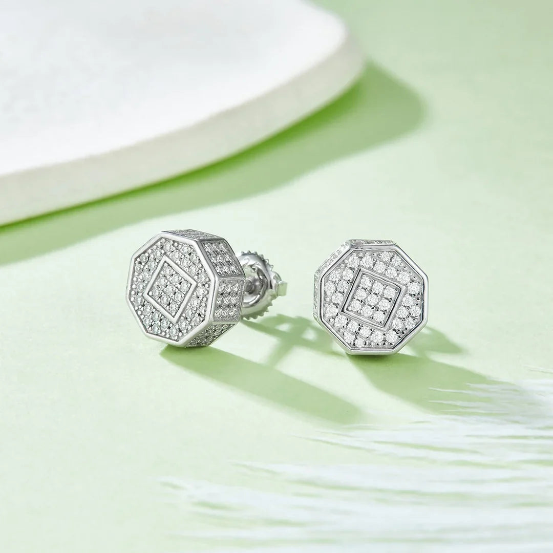 Men's Silver Moissanite Stud Earrings - Yoyisjewelry