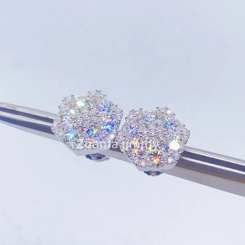 Men's Sterling Silver Moissanite Stud Earrings - Yoyisjewelry