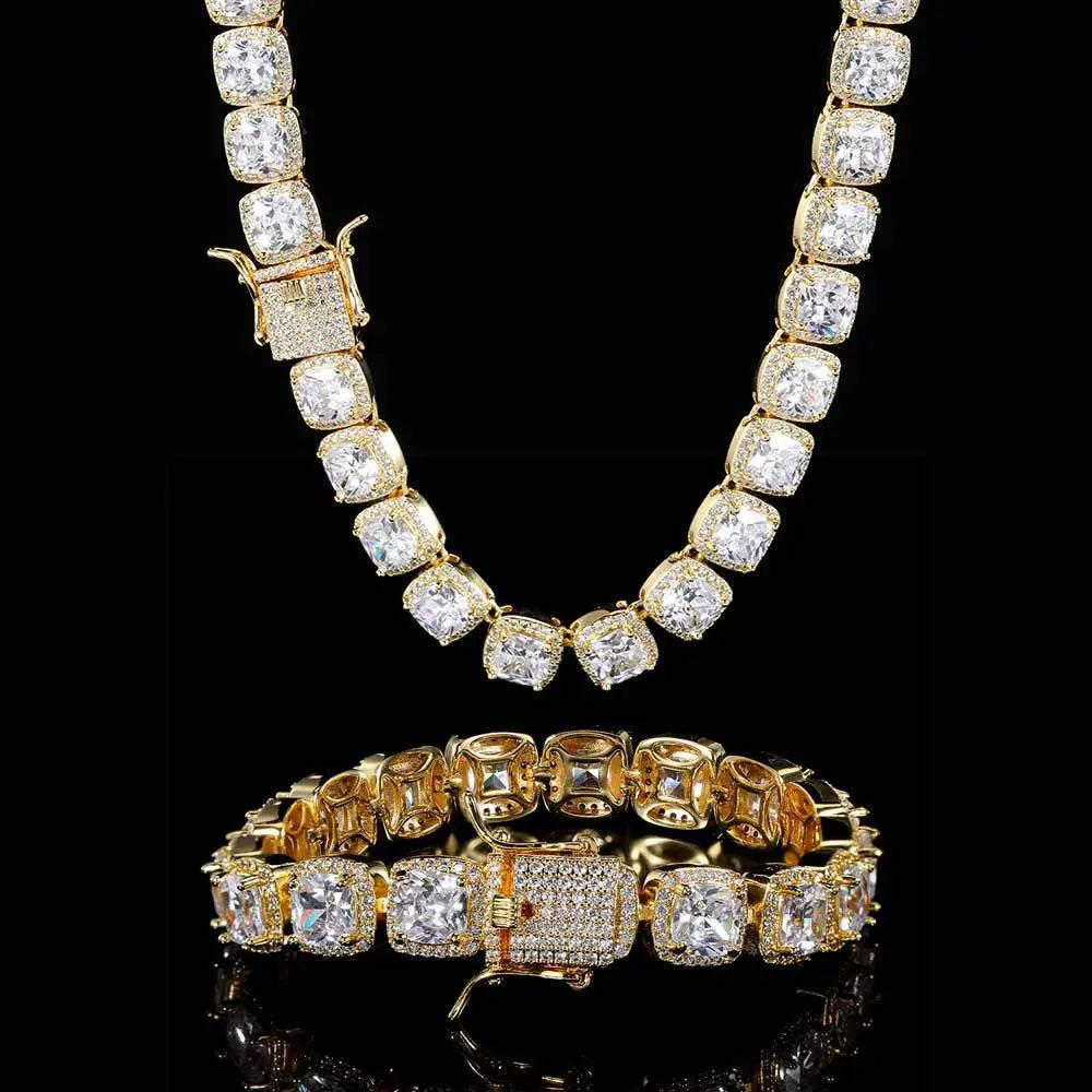 Hip Hop Square Zirconia Inlaid Chain-Gold - Yoyisjewelry