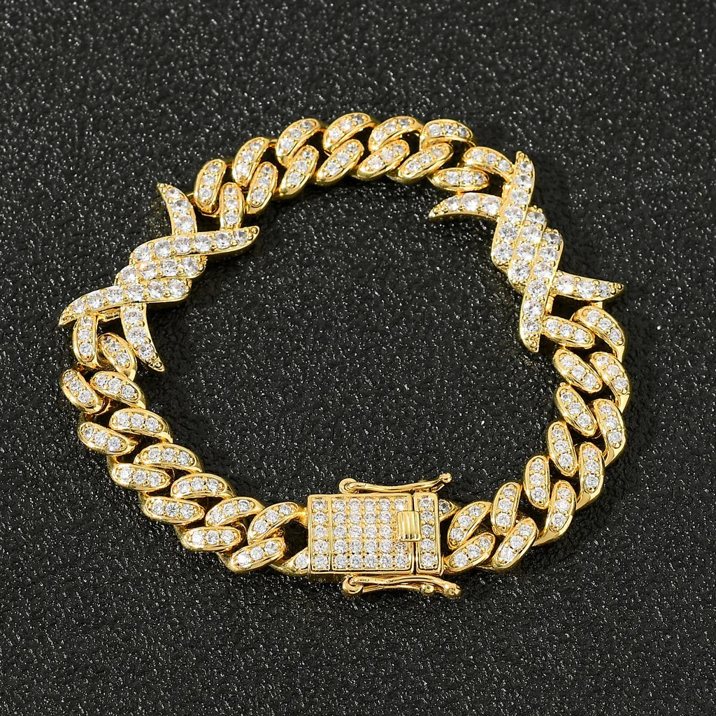 Men's Gold  Moissanite Cuban Link Barbwire Bracelet - Yoyisjewelry