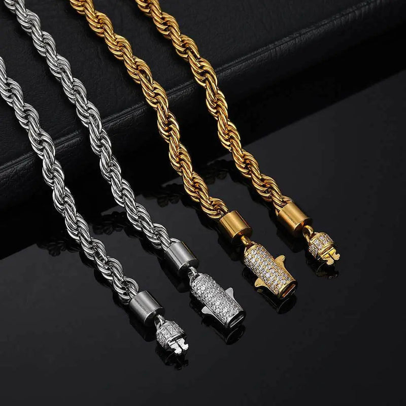 6MM Moissanite Buckle Twist Rope Chain - Yoyisjewelry