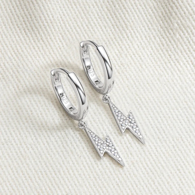 Men's Silver Moissanite  Lightning Bolt Earring - Yoyisjewelry