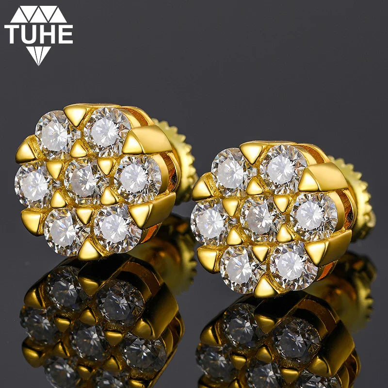Moissanite  Honeycomb Screw Back Stud Earrings