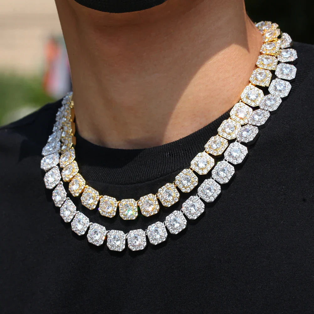 Men's Gold Moissanite  Square Flower Chain