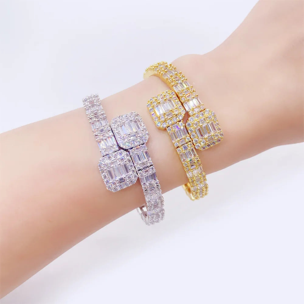 Men's Moissanite  Baguette Cluster Bangle Bracelet - Yoyisjewelry