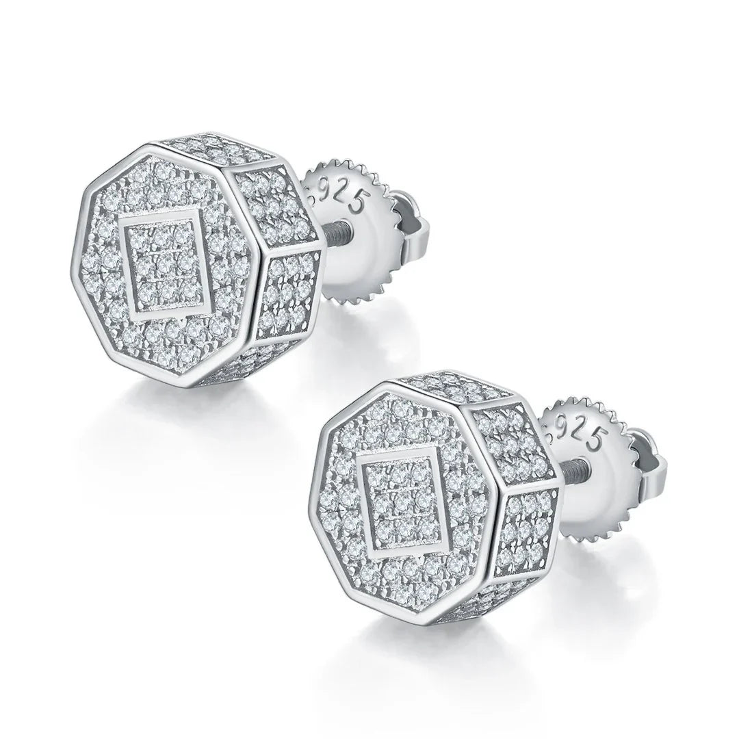 Men's Silver Moissanite  Stud Earrings