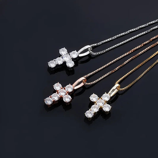 Men's Moissanite d Mini Cross Pendant Chain