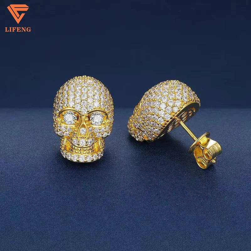 Moissanite  Paved Skull Earrings