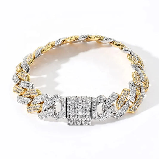 Two Tone Moissanite Cuban Link Bracelet