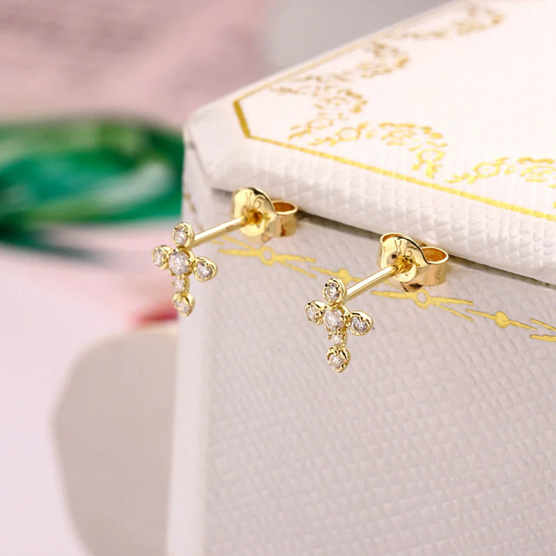 Men's Gold Moissanite Mini Cross Earrings - Yoyisjewelry