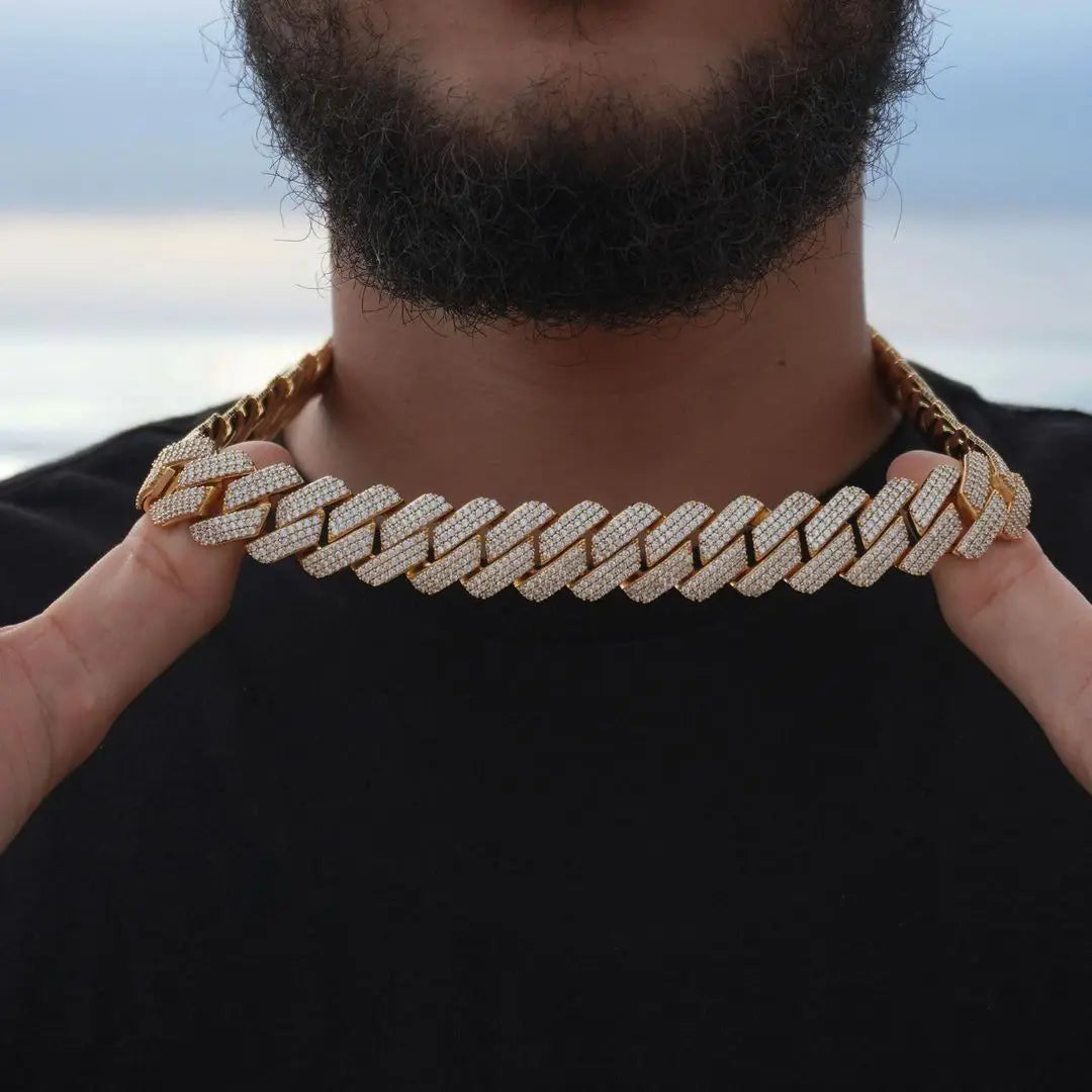 Men's Gold Moissanite  Strong Prong Cuban Link Chain