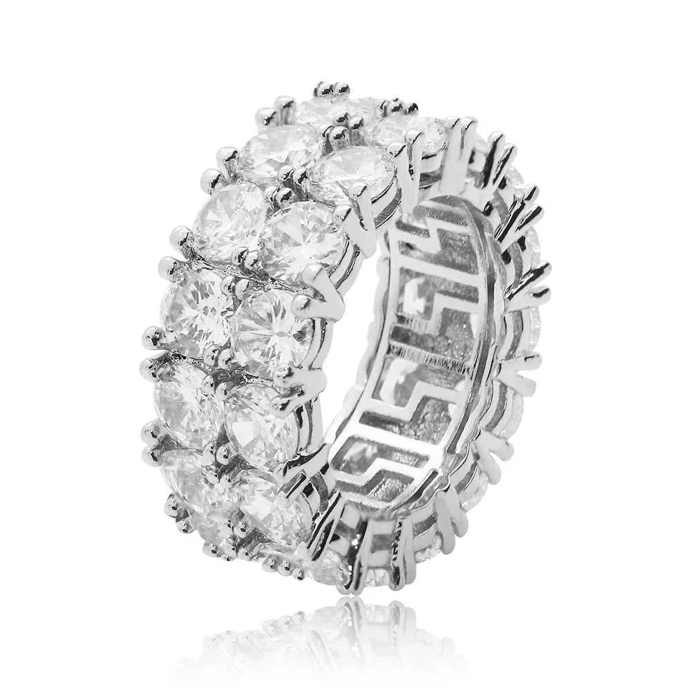 Men's White Gold Moissanite  2 Row Ring - Yoyisjewelry