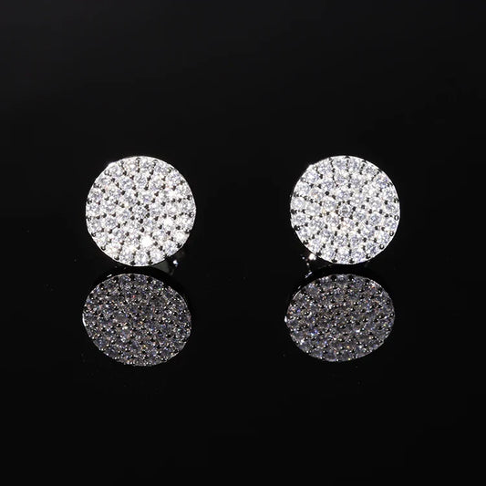 Men's Sterling Silver Moissanite  Round Stud Earrings