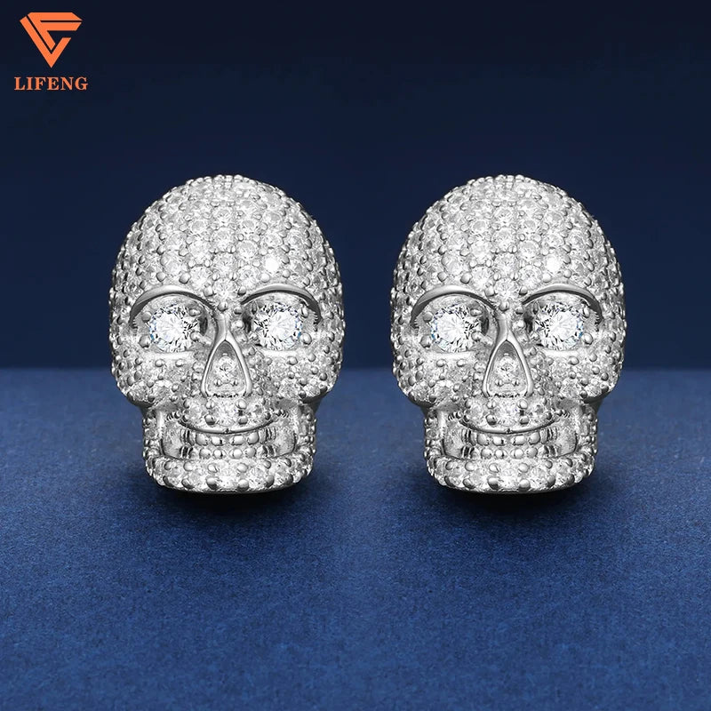 Moissanite  Paved Skull Earrings - Yoyisjewelry