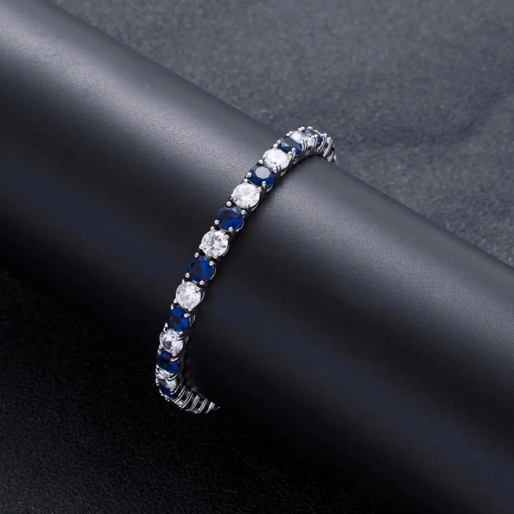 Men's Sterling Silver Blue Moissanite  Tennis Bracelet - Yoyisjewelry