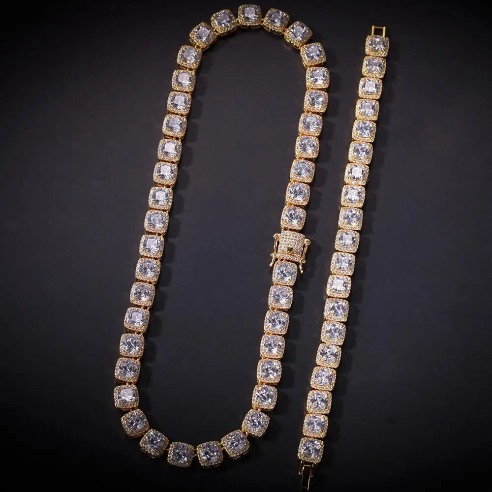 Men's Moissanite  Square Clustered Tennis Chain - Yoyisjewelry
