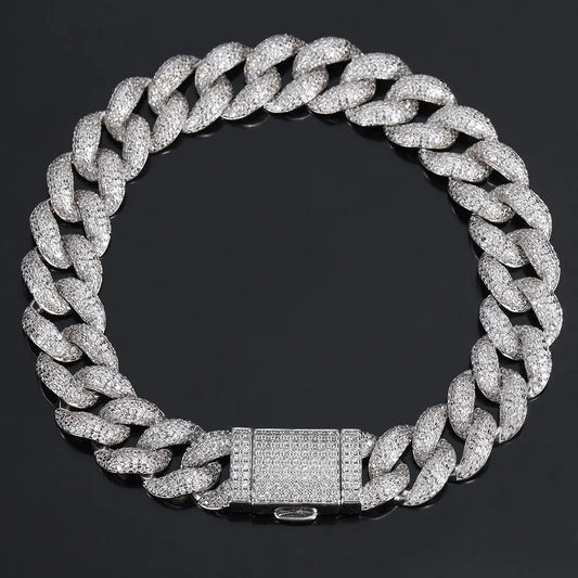 White Gold Moissanite  Paved Miami Cuban Link Bracelet