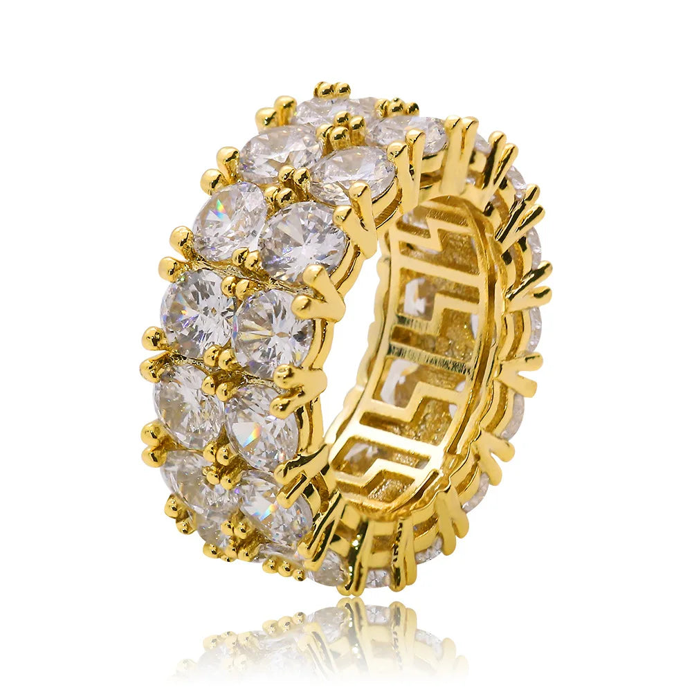 Men's Gold Moissanite 2 Row Ring - Yoyisjewelry