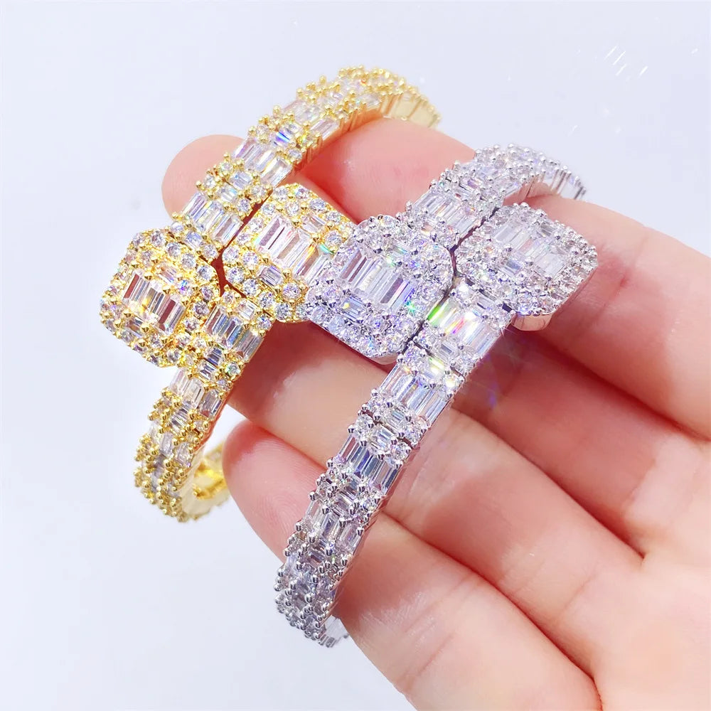 Men's Moissanite  Baguette Cluster Bangle Bracelet - Yoyisjewelry