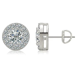 Silver Moissanite  Circle Cut Micro Pave Stud Earrings