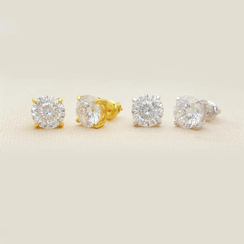 Men's Moissanite  Brilliant Round Cut Earrings - Yoyisjewelry