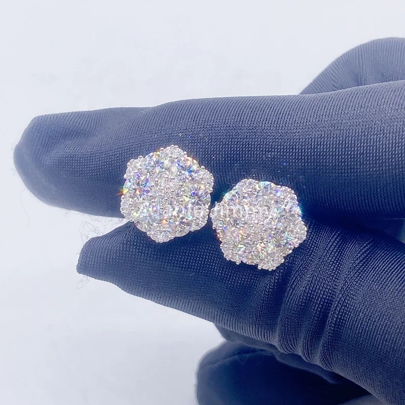 Men's Sterling Silver Moissanite  Stud Earrings