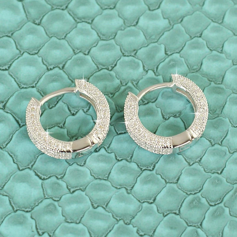 Men's Silver Moissanite  Mini Thick Hoop Earrings - Yoyisjewelry