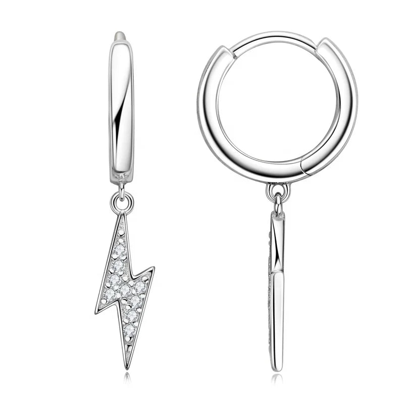 Men's Silver Moissanite  Lightning Bolt Earring - Yoyisjewelry