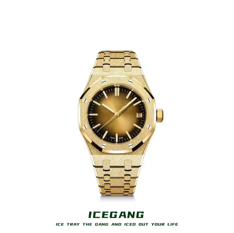 ICEGANG original salted egg yolk gradient frosted gold watch sun pattern gold watch unisex watch - Yoyisjewelry