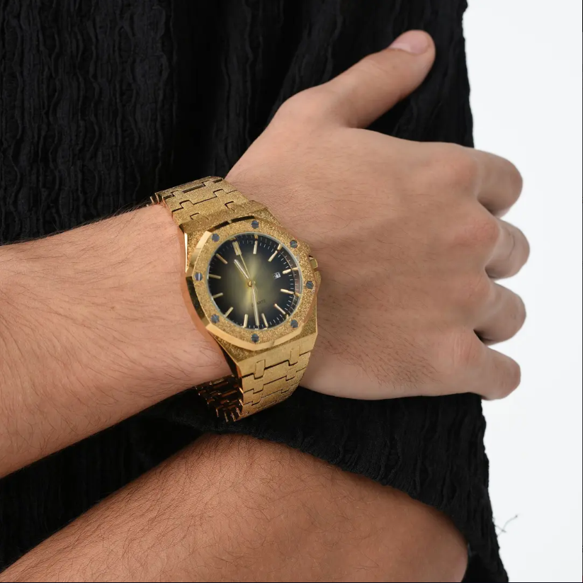 ICEGANG original salted egg yolk gradient frosted gold watch sun pattern gold watch unisex watch