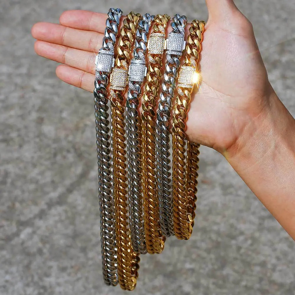 Zirconia Inlaid Box Clasp Cuban Chain-Silver - Yoyisjewelry